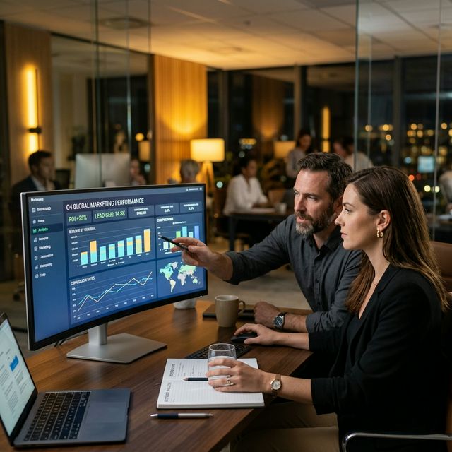 Analysts reviewing data-driven digital marketing insights and analytics